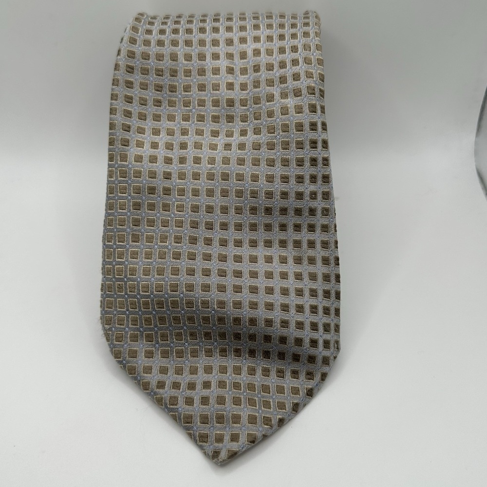 JNY Jones New York Mens Silk Tie Gray Geometric Check Pattern Necktie 60"L & 4"W